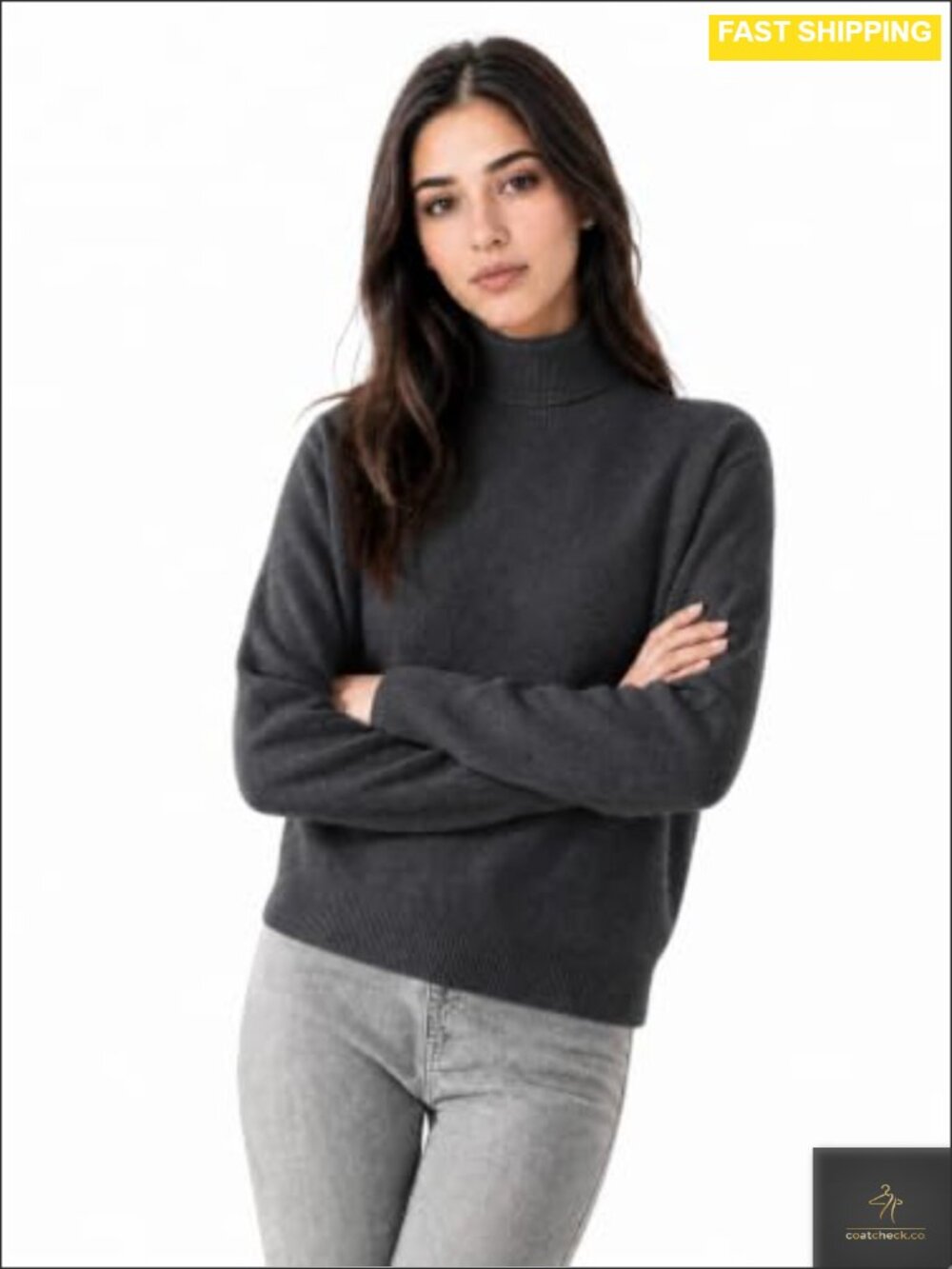 100% Pure Cashmere Turtleneck Long Sleeve Knit Pullover Sweater